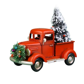 Árvore De Natal Vermelho De Metal Caminhão Modelo De Carro Vintage Vermelho Caminhão De Decoração De Natal Artesanal De Chapa De Ferro Para Decoração De Natal