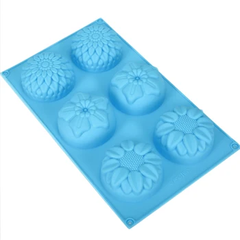 6 Cavidades de Girassol Muffin Copos de Cupcake Panelas de Cozimento do Bolo do Silicone do Molde de Artesanato Arte Sabonete Artesanal Moldes de Flores em Forma de DIY