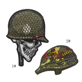 Bordados 3D, Emblema do Soldado Patch Cabeça Humana Capacete Tático Emblema do Gancho de Batalha do Círculo Braçadeira de Crânio Padrão Exército Patch