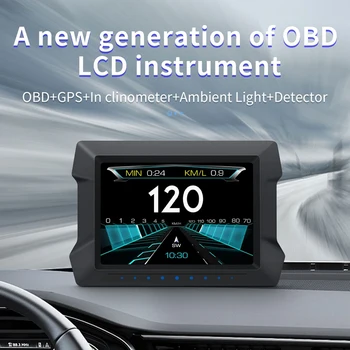 P22 Carro HUD OBD2 GPS Head Up Display Velocímetro Inclinação Tilt Medidor Com excesso de velocidade Alarme de Baixa Tensão Para Carros