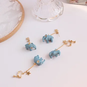 Mulheres Retro Resina Elefante Bonito Brincos Sweet Azul Orelha de Elefante Cai para a Senhora Doce Jóias XIN-Transporte