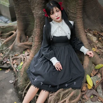 Japonês cruz bordado sweet lolita vestido de renda vintage stand colarinho vestido vitoriano kawaii girl gothic lolita op loli cosplay