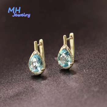 MH jóias finas natural topázio azul Sterling Prata 925 boa Moda de água Brincos de presente de Noivado MHE0085