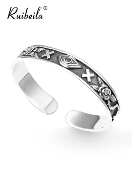 Ruibeila cruz símbolo de Hórus, o Olho de Deus, abrir o Bracelete s925 prata homens Hip Hop retro Bracelete para o namorado de presente