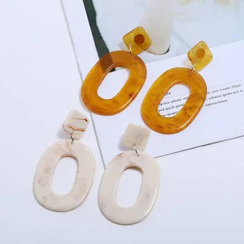 O Coreano Moda Grande Acrílico Longa Queda De Brinco Para Mulheres De Plástico Amarelo Geométrica De Tartaruga Brincos Jóias Orecchini