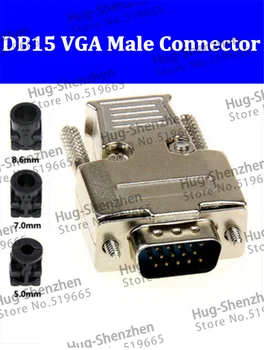 Top D-Sub de 15 pinos VGA DB15 3 linha plug (macho) pino sólido módulo + removível de metal shell de cobertura de habitação--5pcs/monte