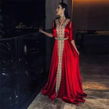 Laxsesu Vermelho Árabe Vestido De Noite De Uma Linha Moroccan Kaftan Dubai Musselina Vestido De Festa De 2022, A Arábia Saudita Prom Vestido Feito -