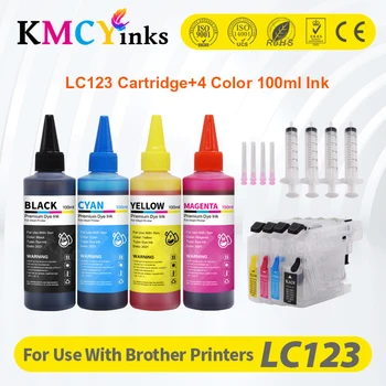 KMCYinks compatível com cartuchos de tinta Brother LC 123 MFC J4410DW J4510DW J870DW DCP J4110DW J132W 4×100 ml de Tinta da Impressora