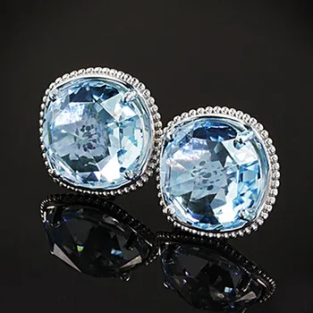 Luxo Feminino Pedra de Cristal Azul Brinco de Prata da forma da Cor de Jóias de Casamento Vintage Duplo Brincos para Mulheres Atacado