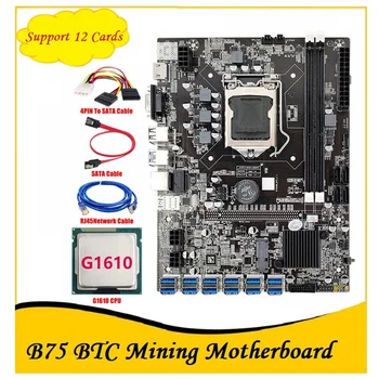 B75 BTC Mineração placa-Mãe Com G1610 CPU+4PIN Para SATA+Cabo RJ45 Cabo de Rede LGA1155 12PCIE Para USB de memória DDR3 B75 ETH Mineiro
