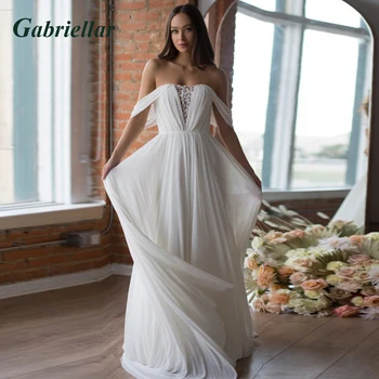 Gabriellar Clássico Chiffon sem encosto Vestidos de Noiva Fora do Ombro Apliques de Uma linha de Vestido de Noiva Robe De Mariée Feito À Ordem