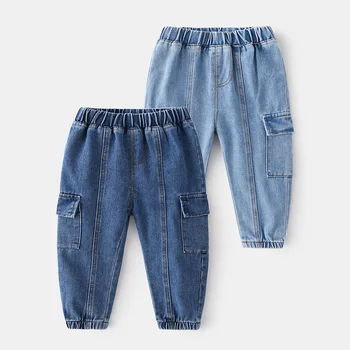Moda Sólido Jeans Calças compridas Meninos Calças Jeans Clássico Calças com Bolsos Bebê Jeans Primavera, Outono Roupas