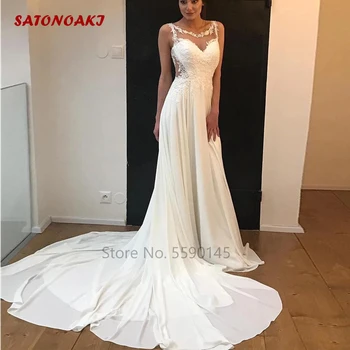 Vestidos De Noiva Em 2022, Vestido De Noiva Chiffon Apliques De Renda Sem Mangas Ilusão De Volta Tribunal Trem Vestido De Noiva Veste Mariage França