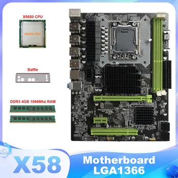 Placa-Mãe X58 LGA1366 placa-Mãe do Computador Suporte XEON X5650 X5670 Série de CPU Com X5650 CPU+2XDDR3 4G de RAM 1333Mhz