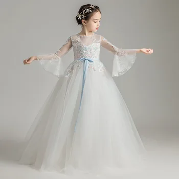 Princesa Pequena Flor a Festa de Casamento de Pompon de Vestuário do Host Piano Vestido infantil Festa de Aniversário de Vestido de Noite