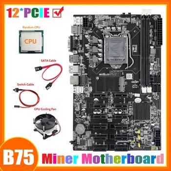B75 12 PCIE ETH de Mineração placa-Mãe+Aleatório CPU+Fã+Cabo SATA+Cabo de conexão do Interruptor LGA1155 MSATA DDR3 B75 BTC Mineiro placa-Mãe