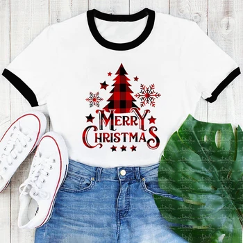 Feliz Natal Árvore de Impressão Gráfica T-Shirt de Roupas femininas de Árvore de Natal Tshirt Femme Harajuku Camisa de Moda de Verão T-Shirt Feminina