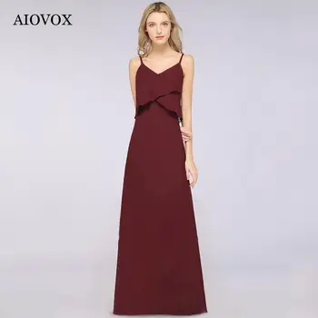 AIOVOX Simples Spaghetti Strap Vestidos de Dama de honra Para as Mulheres 2023 Vinho Vermelho com Decote em V Uma Linha de Vestidos de Casamento de Convidados de Festa Longo de Maxi Dress