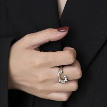 Coreia 925 prata esterlina geométrica de abertura de anel feminino nicho Japão design simples vento frio avançada ins maré luz de luxo