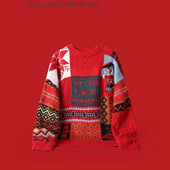 o design Circular Solta pescoço par de vermelho tecido Selo de Natal camisola camisola do Natal Selo camisola Selo de camisola