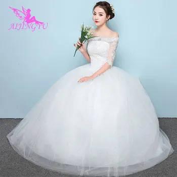 AIJINGYU 2021 branco Personalizado de venda quente novo barato bola vestido lace up de volta formal vestidos de noiva vestido de noiva WU263