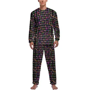 Colorido Cão Patas Pijama Manga Longa Arco-Íris, Impressão 2 Peças Casuais Do Pijama Define Diário Homens Impresso Romântico Sleepwear