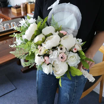 Criativo Cachoeira Mariage de Casamento Flores, Bouquets de Noiva Marfim com Orquídea Europeia Artificial Peônia Vintage Buquê de Noiva