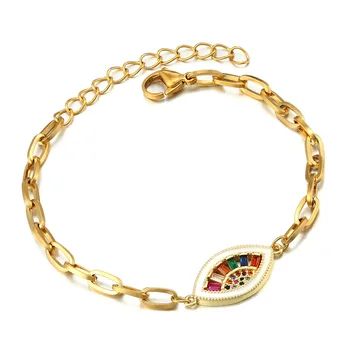 Turco sorte de moda design simples zircão olho pulseira de senhoras de aço inoxidável colorido pulseira embutidos zircão jóias por atacado
