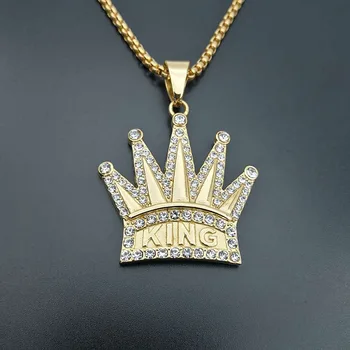 Hip hop completo zircão king forma de pingente colares bling bling 60cm 24 cubana cadeia de ligação do hip hop colar de jóias de moda presente
