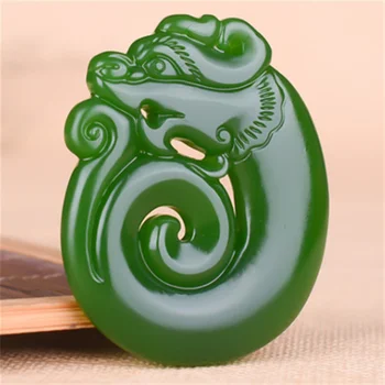 Verde Natural em duas faces esculpidas à Mão Zodíaco Dragão de Jade Pingente Fashion Boutique de Jóias de Homens e Mulheres Colar de Acessórios