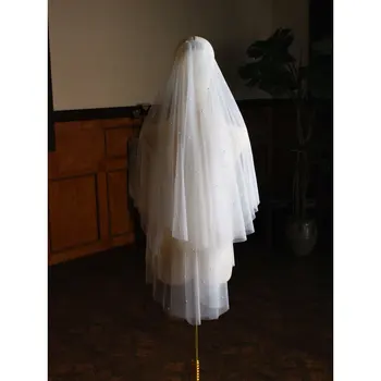 V874 De Casamento Requintado De Noiva Pérola Véu De Tule Macio Duas Camadas De Branco Véu De Noivas Mulheres Casamento Acessórios
