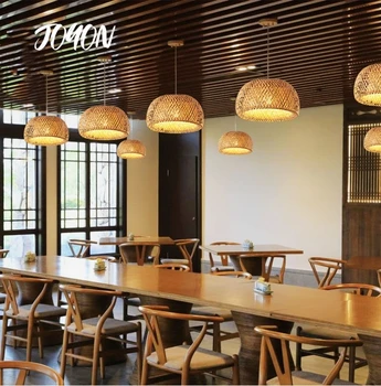 Japonesa de Bambu Lâmpada de Bambu, Vime Tecer Luzes Pingente Restaurante do Hotel lustre para Sala de estar Pendurado Luz da Cozinha