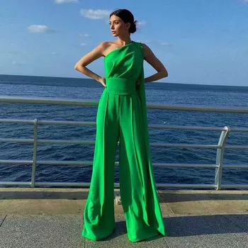 Verde Macacão De Um Ombro Vestidos De Baile Abrir Andar Para Trás Comprimento Roupa Vestido Da Ocasião Especial Com Alça De Vestidos De Festa À Noite