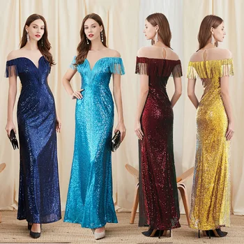 vestido de baile 2020 Novas Elegantes Lantejoulas Azul Clássico Borlas de Vestido de Festa de Formatura Longos Vestidos de Comprimento