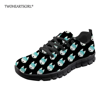 Twoheartsgirl Legal Animal Husky Impressão de Malha Calçados para Homens Respirável Masculino de Malha Vulcanizada Sapatos Lace Tênis Sapatos