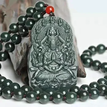 Natural Hetian Jade Turquesa Mil-Mão de Guanyin Charme Pingente Jóias Esculpidas à Mão, Colar Mulheres Homens Moda com a Cadeia de Presente