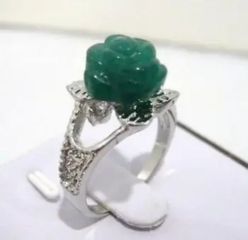 Moda jóias Encantador 10mm verde jade anel da flor (# 6,7,8,9)