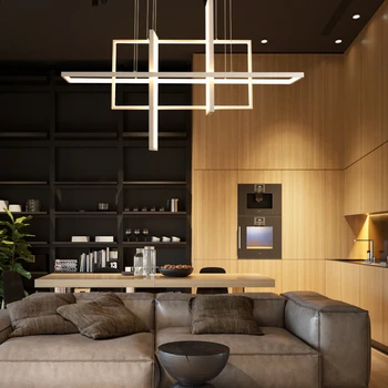 LED moderna Lustre Para Cozinha Sala de Jantar Sala de estar Quarto Retângulo luminária de Controle Remoto no Teto de Suspensão de Luz