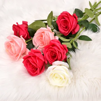 Novo Artificial Rosas Único Dia dos Namorados de Flanela Rosa Buquê de Casa, Decoração de Casamento Falso Flores