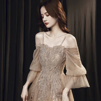 Hong Hu Vestido de Noite Formal Para as Mulheres 2022 Nova dama de honra Elegante suspensórios vestido de casamento para a noiva venda