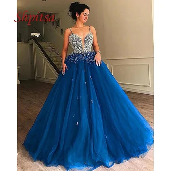 Luxo Azul Royal Vestidos de Quinceanera Plus Size Vestido de baile de Tule Mascarada de Princesa Menina Longo Sweet 16 de Baile, Vestidos de 15 Anos