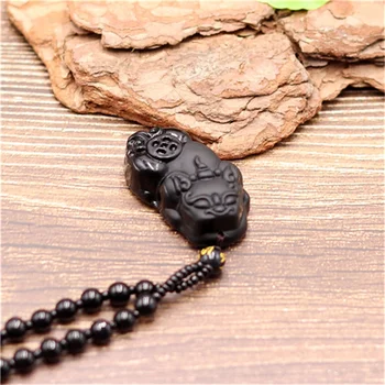 Obsidiana Tigre Pingente de Colar Chinês Dons Naturais para a fabricação de Jóias de Moda Jade Charme das Mulheres Pixiu Amuleto Esferas Preto