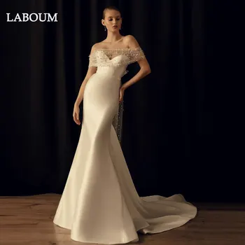 LaBoum Sexy Querida Sereia Vestidos De Noiva Para Mulheres 2022 Cetim Barco Fone Com Pérolas Chão Comprimento De Vestidos De Noiva Personalizados Feitos