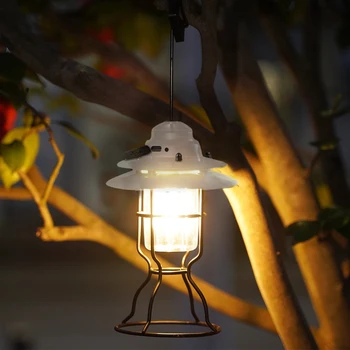 Retro LED Lâmpada de Acampamento ao ar livre Ferro Pendurar Lanterna Impermeável Vintage Luz 2 Modos Ajustáveis Lanternas Portáteis