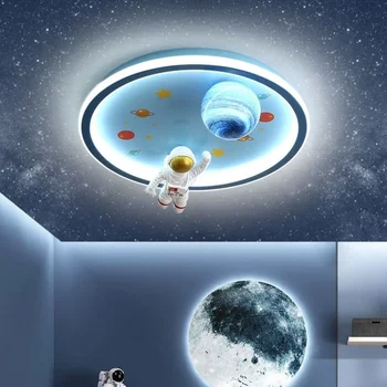 Nordic Cartoon Lustre Filhos Azul Espaço LED Luzes do Teto para Quarto de Crianças Brilho de Lâmpadas do Teto Decoração da Casa Iluminação Led