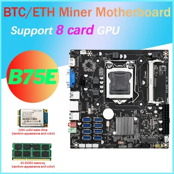 B75E 8 de Cartão de BTC Mineração placa-Mãe+4G de memória RAM DDR3+128G SSD 8X USB3.0 Chip B75 LGA1155 DDR3 RAM MSATA ETH Mineiro