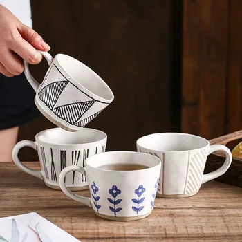 Japonês-estilo artesanal xícara de café retro cerâmica ins estilo caneca de alto valor copo de água simples suspensão copo de ouvido pequeno-almoço copa