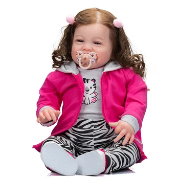 60cm Bebê Reborn Infantil de Menina Boneca Mila Vida de Pintura com Enraizada Mão Longo Cabelo Encaracolado de Brinquedos para as Crianças com Algodão Corpo