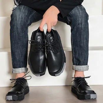 Os homens do Couro Genuíno Sapatos Casuais, Punk Plataforma Sapatos Lace-up de Luxo Banquete Sapatos Masculinos Caminhada Diária Office Homens Vadios