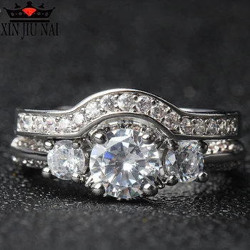 2020 novo de duas peças de alta qualidade ins estilo de três quilates de brilhantes rodada do sexo feminino anel de diamante do casal terno de casamento de mulheres de jóias
